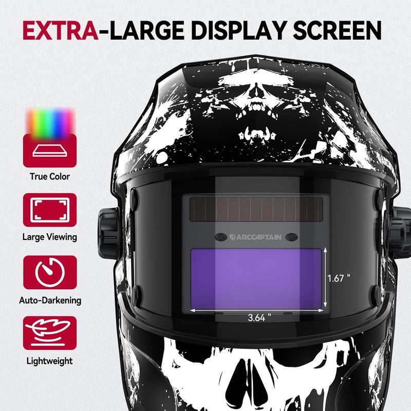 ARCCAPTAIN True Color Auto Darkening Welding Helmet with Upgraded Arc Sensor, 1/1/1/1 Top Optical Clarity Solar Power Welding Hood, 1/25000s Response Time, 4/9-13 for TIG MIG ARC, Describe - Image 3